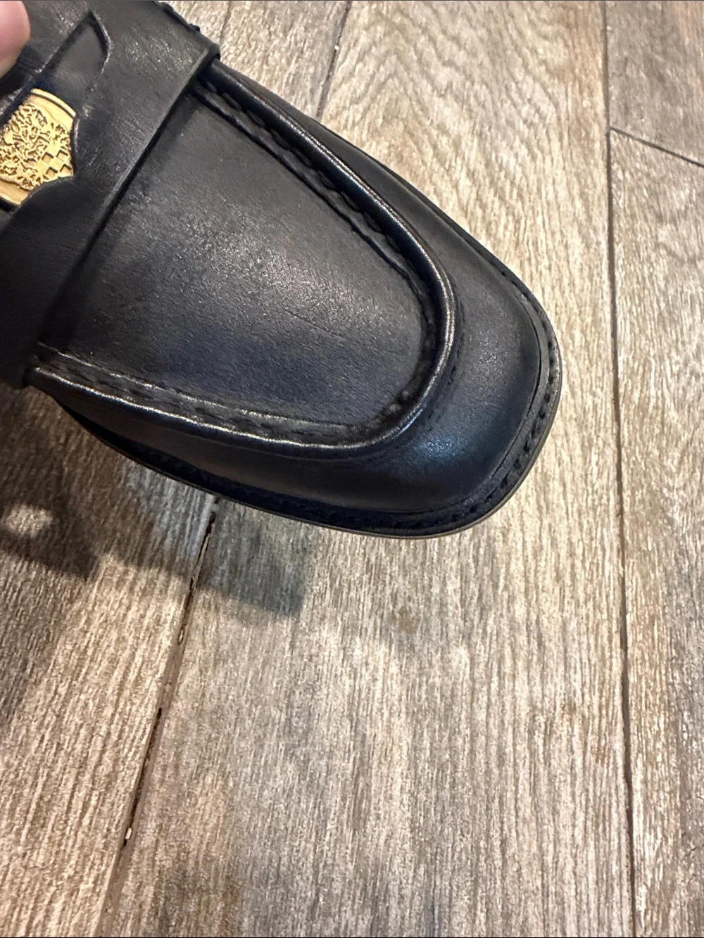 NWOB Vince Camuto Erinesa Block Leather Penny Loafers with Gold Accent